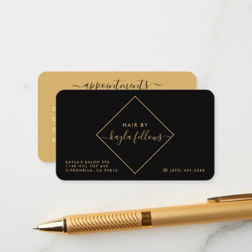 Black White  Gold Diamond Appointment Cards