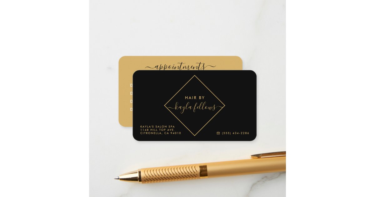 Black, White & Gold Diamond Appointment Cards Zazzle