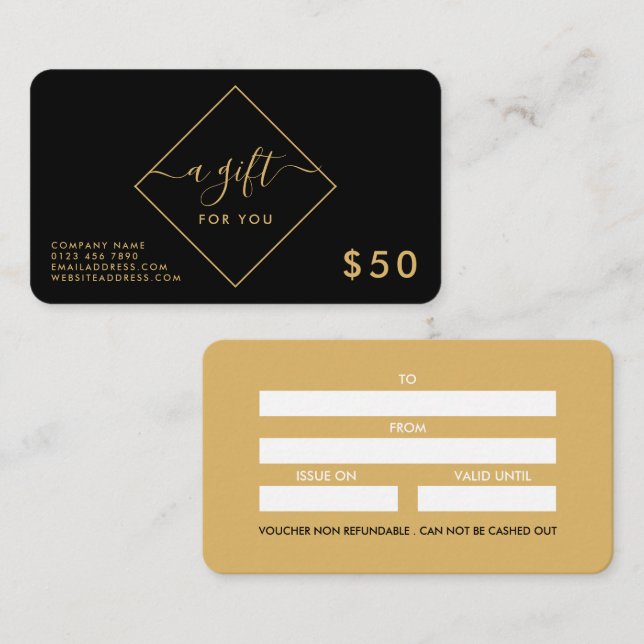 Black, White & Gold Diamond Gift Certificates (Front/Back)