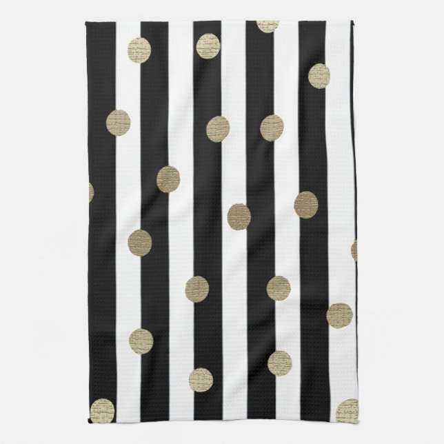 Black, White & Gold Dot & Stripe Kitchen Towel (Vertical)