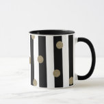 Black, White &amp; Gold Dot &amp; Stripe Mug at Zazzle