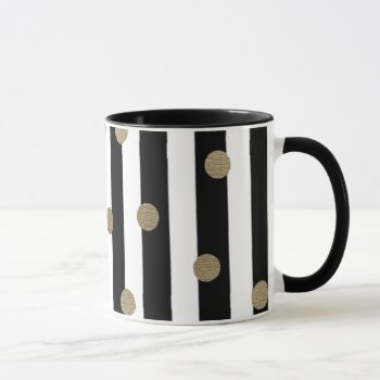 Black  White & Gold Dot & Stripe Mug by Redman4u2 at Zazzle