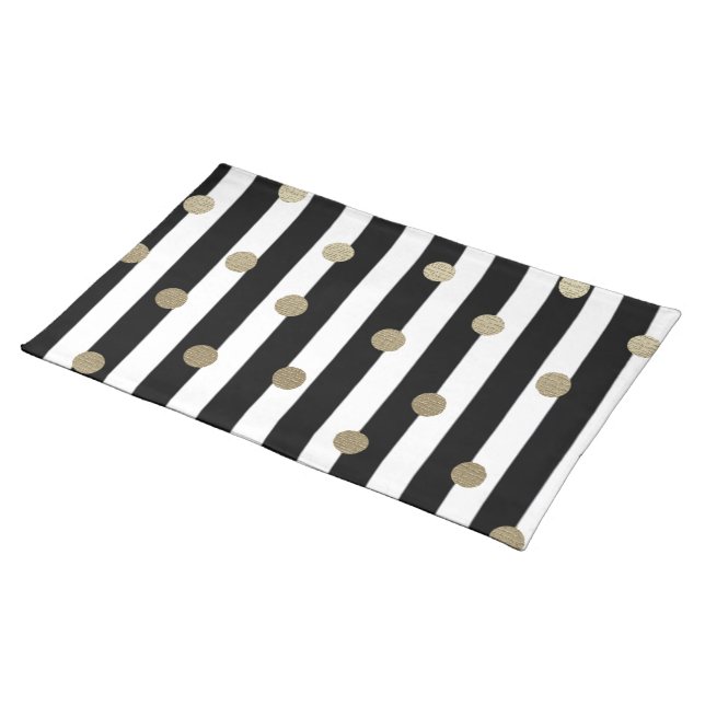 Black, White & Gold Dot & Stripe Placemat (On Table)