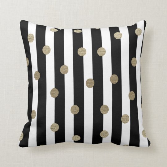 Black, White & Gold Dot & Stripe Throw Pillow