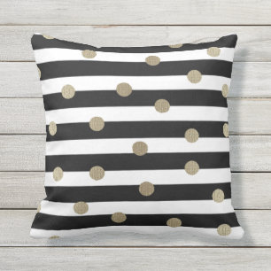 Black, White & Gold Dot & Stripe Throw Pillow