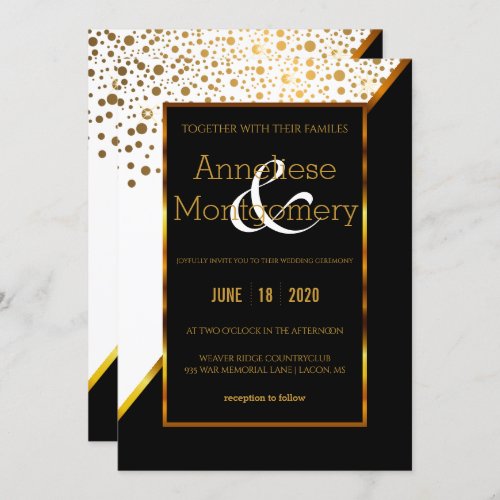 Black  White Gold Dot Wedding Invitation