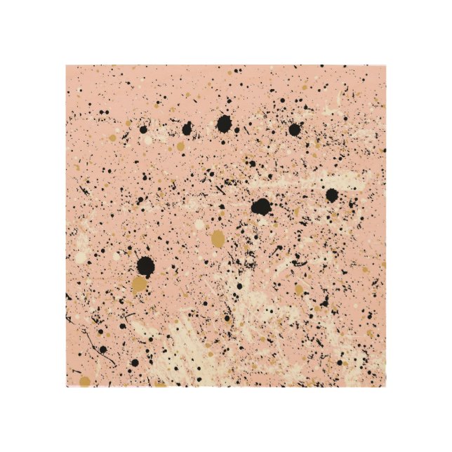 Black, white, gold dots, abstract wood wall art (Front)