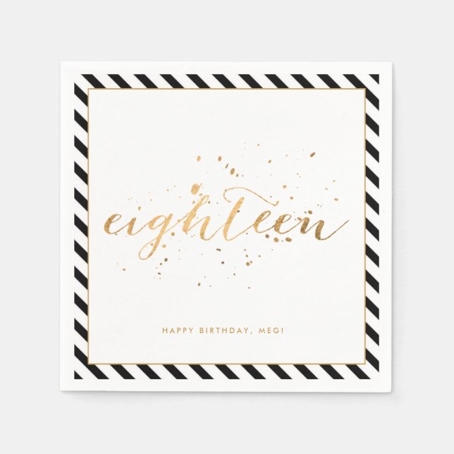 Black White Gold Eighteen 18th Birthday Party Napkins (Front)