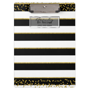 Black White Gold Elegant Chic Glam Personalized Clipboard