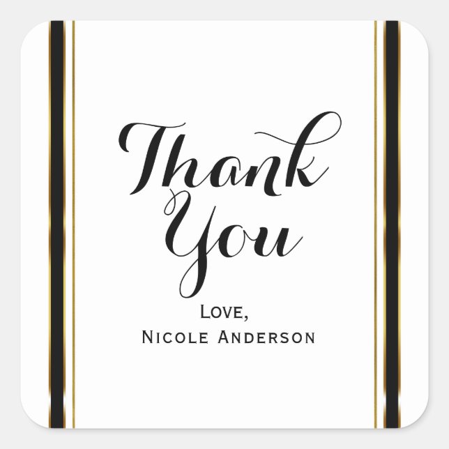Black White Gold Elegant Couture Wedding Favor Square Sticker (Front)