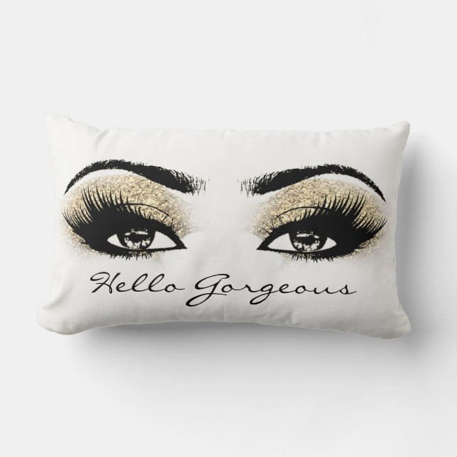 Black White Gold Eyes Makeup Lash Hello Gorgeous Lumbar Pillow (Front)