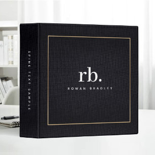 Black White Gold Fabric Effect Elegant Monogram 3 Ring Binder