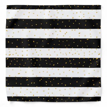 Black White Gold Faux Glitter Stripes Polka Dots Bandana by pink_water at Zazzle