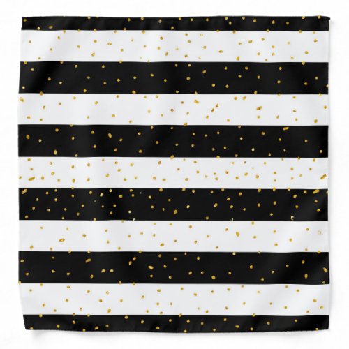 Black white gold faux glitter stripes polka dots bandana