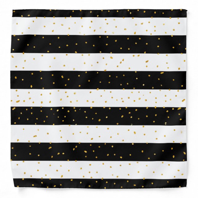 Black white gold faux glitter stripes polka dots bandana (Front)