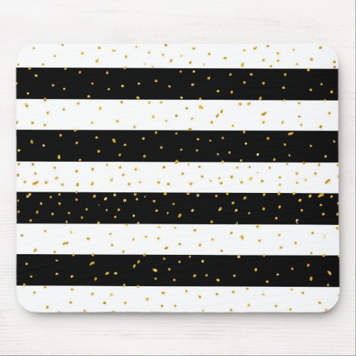 Black white gold faux glitter stripes polka dots mouse pad