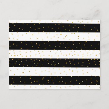 Black White Gold Faux Glitter Stripes Polka Dots Postcard by pink_water at Zazzle