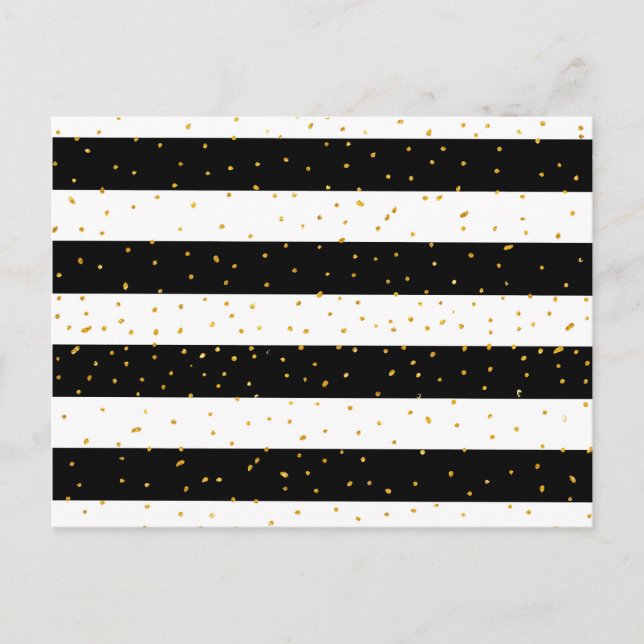 Black white gold faux glitter stripes polka dots postcard (Front)
