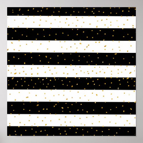 Black white gold faux glitter stripes polka dots poster