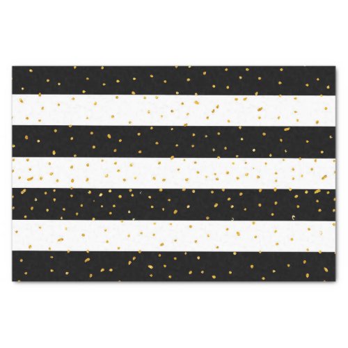 Black white gold faux glitter stripes polka dots tissue paper
