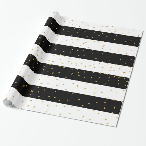 Black white gold faux glitter stripes polka dots wrapping paper