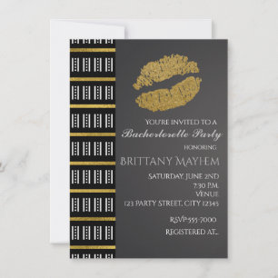 Black White & Gold Faux Shimmer Lips Kiss Party Invitation