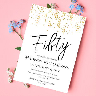 Black, White & Gold Fifty , 50th Birthday Party Invitation