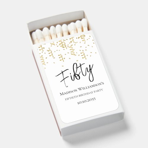 Black White  Gold Fifty  50th Birthday Party   Matchboxes
