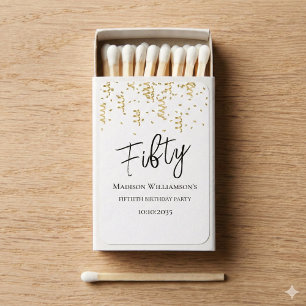 Black, White & Gold Fifty , 50th Birthday Party Matchboxes