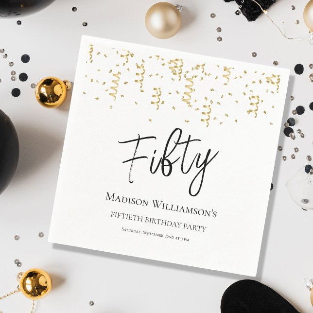 Black, White & Gold Fifty , 50th Birthday Party   Napkins (Creator Uploaded)