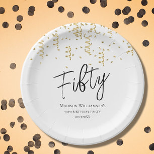 Black, White & Gold Fifty , 50th Birthday Party   Paper Plates