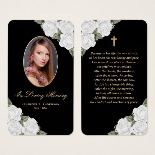 Black White Gold Floral Funeral Prayer Card