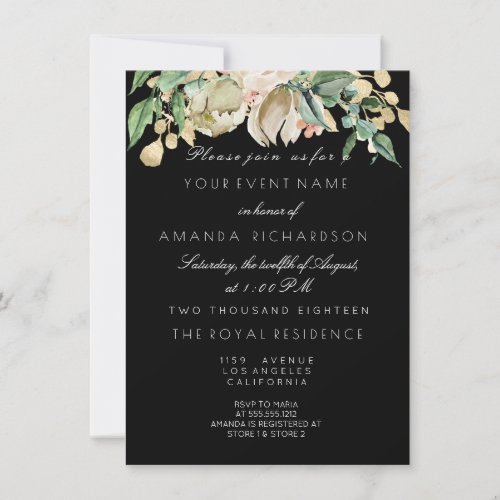 Black White Gold Floral Ivory Mint 16th Bridal Invitation