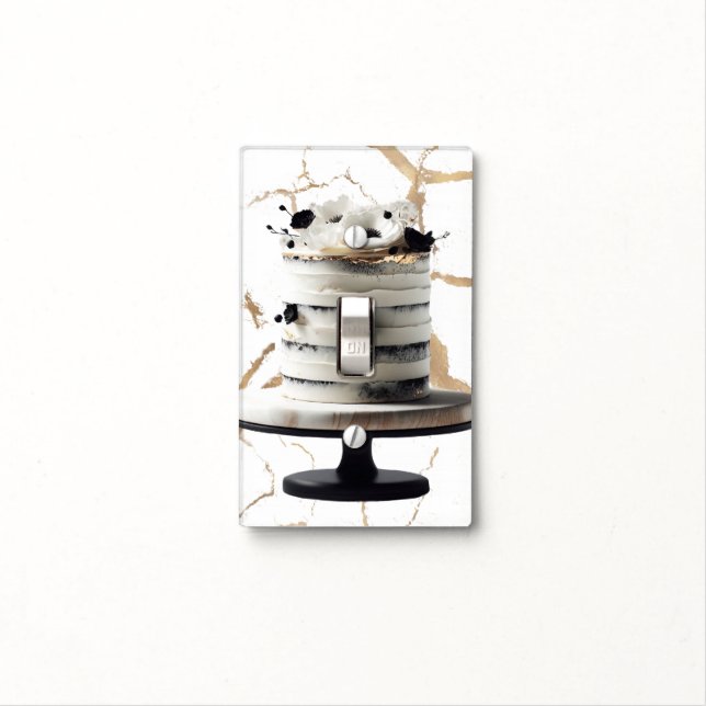 Black & White Gold Floral Tier Cake Bridal Shower  Light Switch Cover (In Situ)