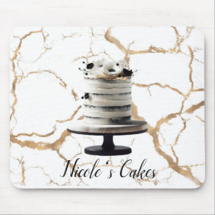 Black & White Gold Floral Tier Cake Bridal Shower  Mouse Pad