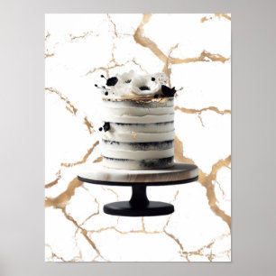 Black & White Gold Floral Tier Cake Bridal Shower  Poster