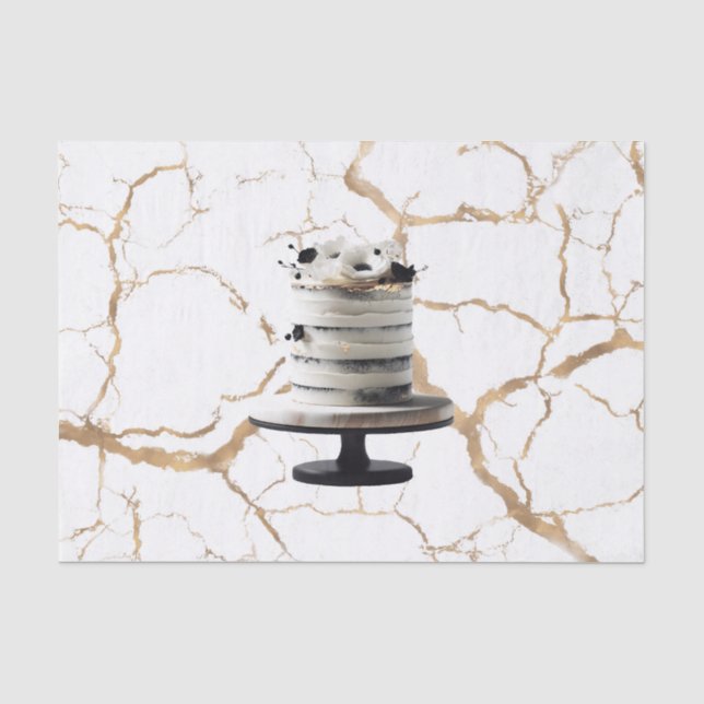 Black & White Gold Floral Tier Cake Bridal Shower  Tissue Paper (Front)