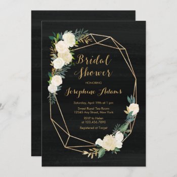 Black White Gold Floral Watercolor Bridal Shower Invitation by melanileestyle at Zazzle
