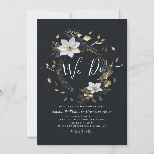 Black White Gold Floral Wreath We Do Wedding Photo Invitation