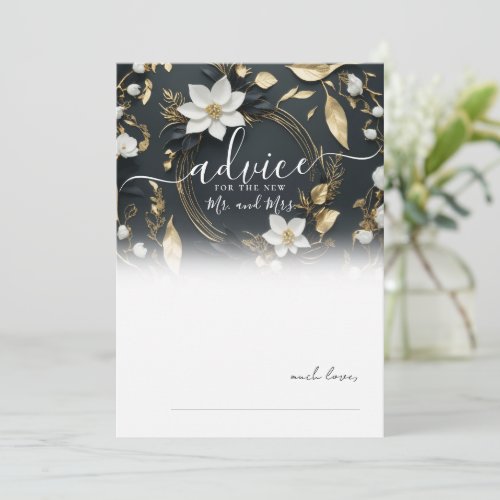 Black White Gold Floral Wreath Wedding Advice Card