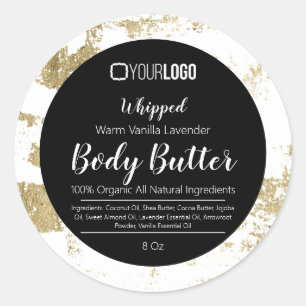 Black White Gold Foil YOUR LOGO Body Butter Label