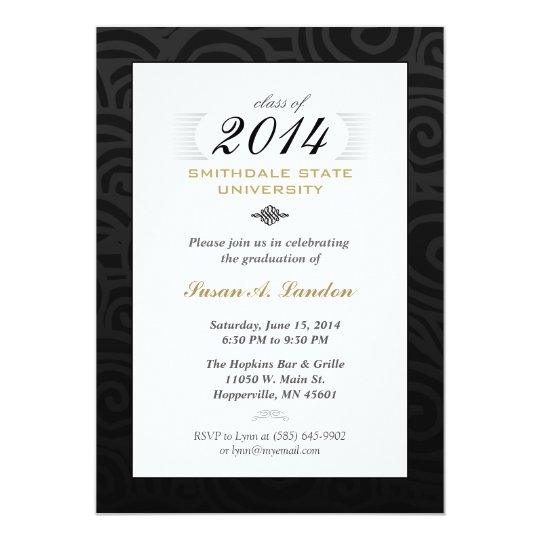 black white gold for her elegant grad invite zazzle com