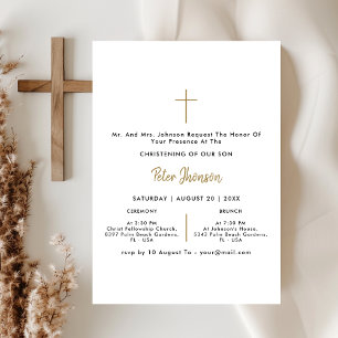 Black White & Gold Gender Neutral Christening Invitation