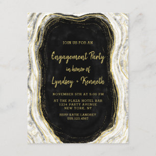 Black White & Gold Geode Agate Engagement Party Invitation
