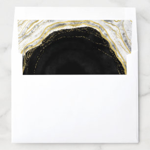 Black White & Gold Geode Agate Marble Wedding Envelope Liner