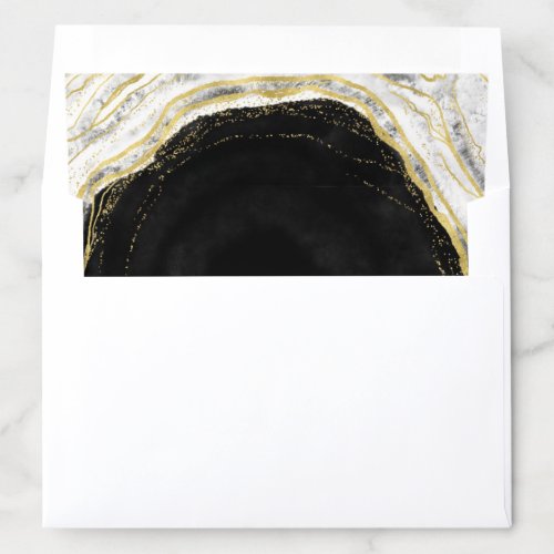 Black White  Gold Geode Agate Marble Wedding Envelope Liner