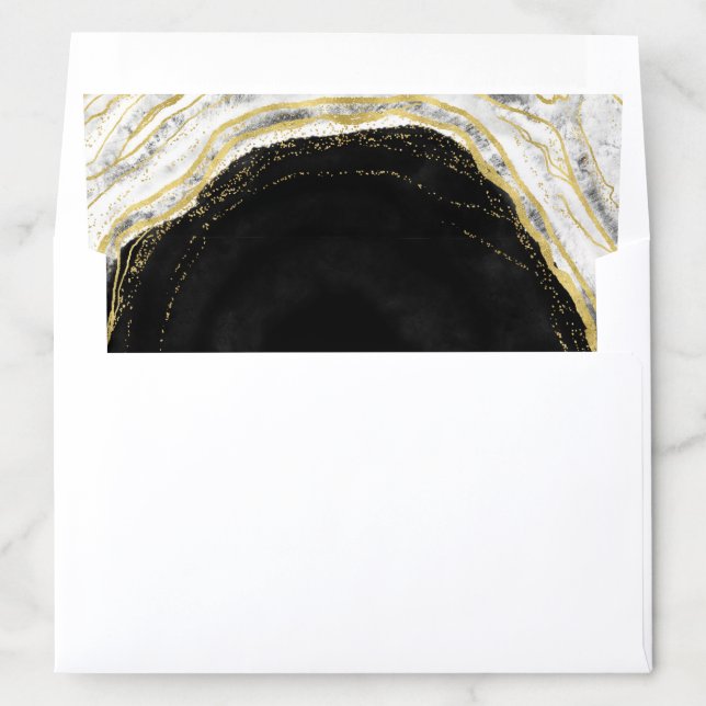 Black White & Gold Geode Agate Marble Wedding Envelope Liner (In Envelope)
