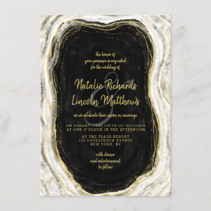 Black White & Gold Geode Agate Marble Wedding Invitation