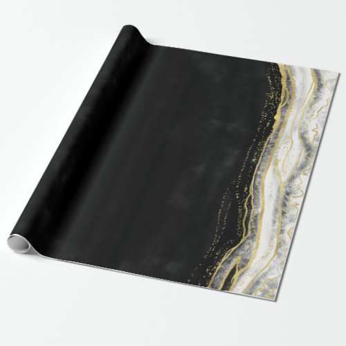 Black White  Gold Geode Agate Marble Wedding Wrapping Paper