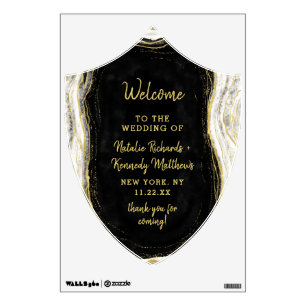 Black White & Gold Geode Agate Marble Welcome Sign Wall Decal